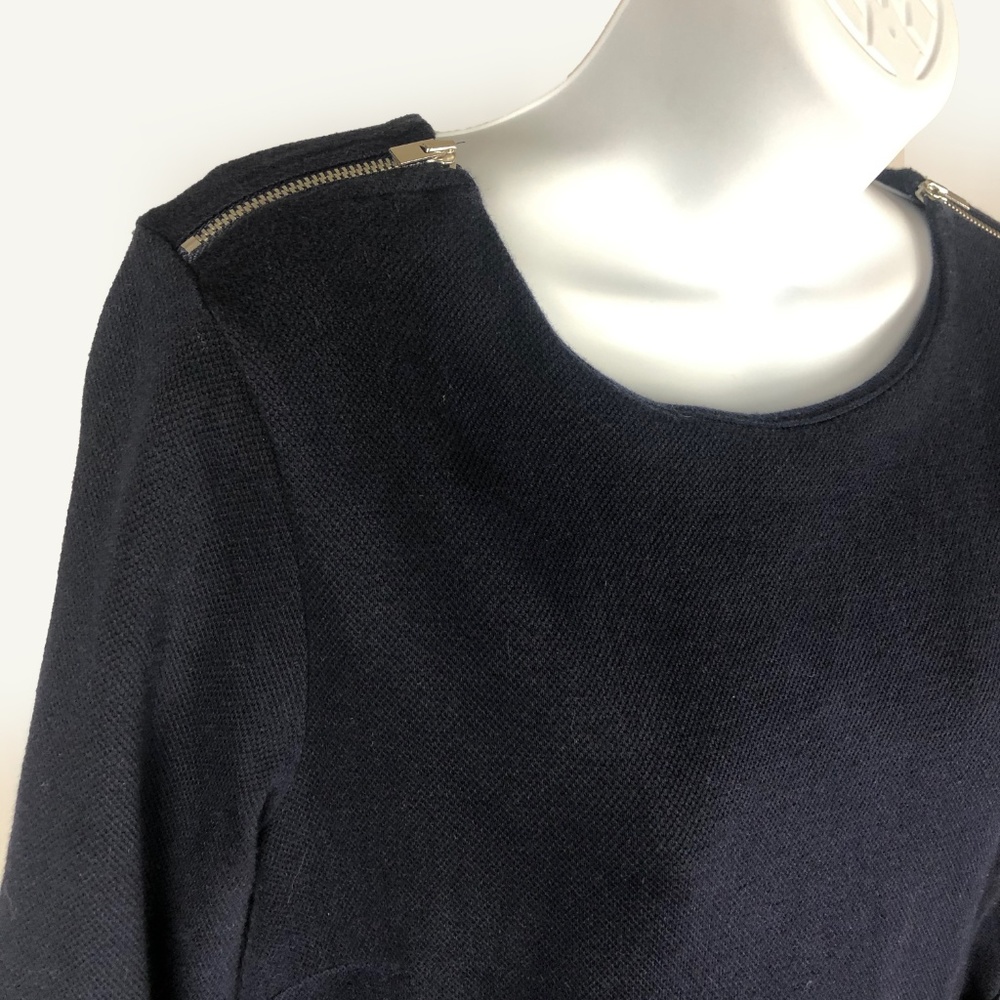 Black 3/4 Length Sleeve Dress with Striped Cuff an - Picture 4 of 4